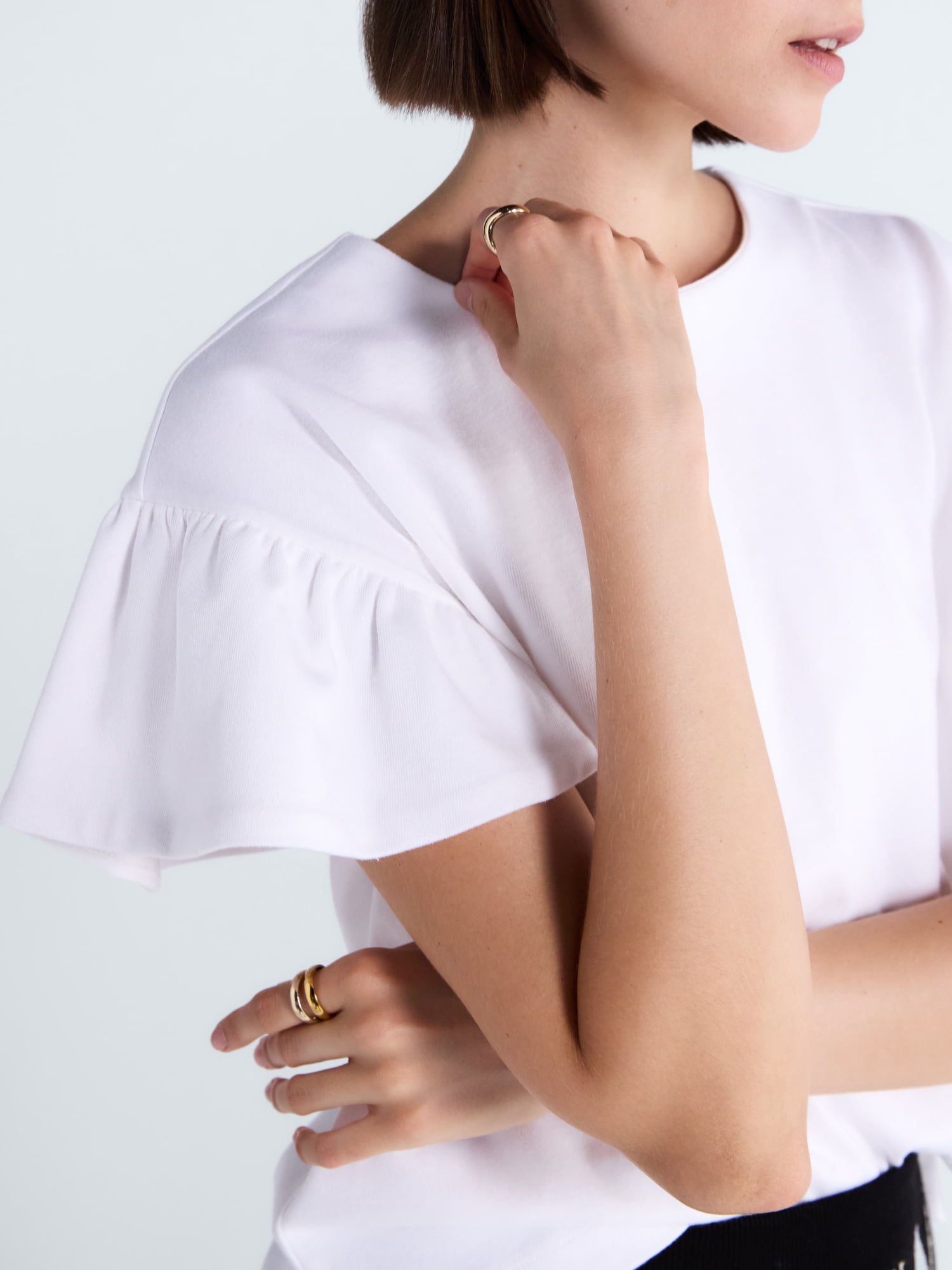 Free Assembly Women's Cotton Crewneck Top with Flutter Sleeves, Sizes XS-XXL