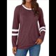 thumbnail image 2 of Camisetas de Larga para Mujer, Camisetas Casuales con Cuello Redondo y Bloques de Color, Ropa de Moda de Otoño, Conjuntos Modernos Vino Tinto XXL, 2 of 8