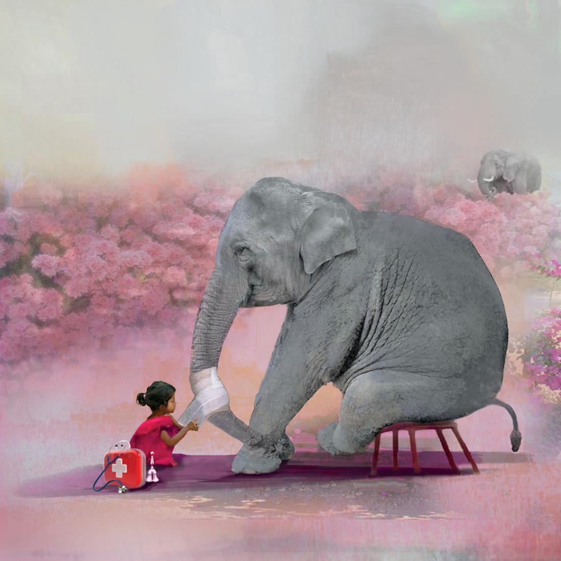 My Elephant Friend Whimsical Animal Figurative kids Art