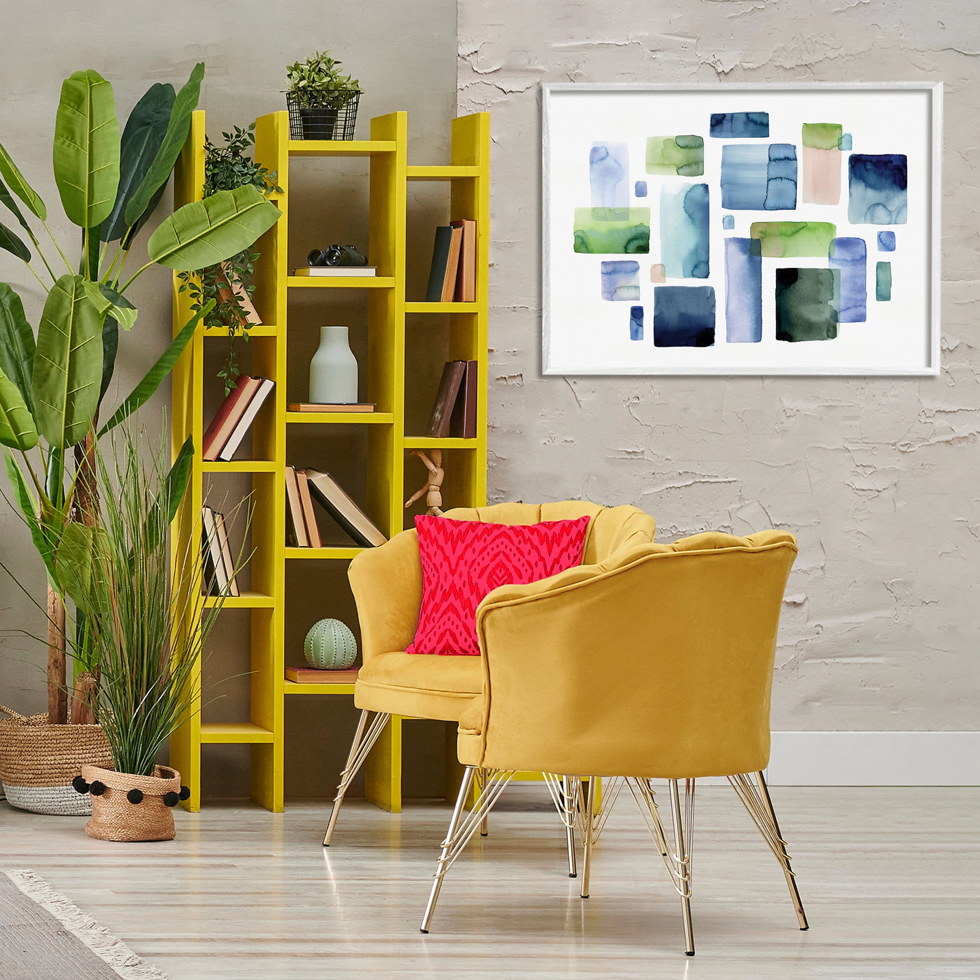 Stupell Industries Asymmetrical Watercolor Shapes Abstract Painting White Framed Art Print Wall Art, 30 x 20