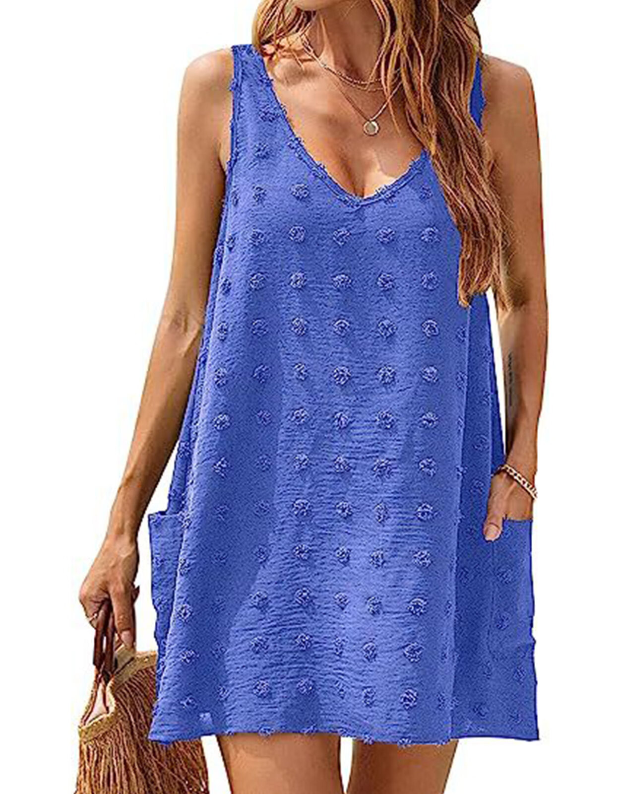 Bathing Suit Cover Up for Women Cute Swiss Dots Stitching Swimsuit