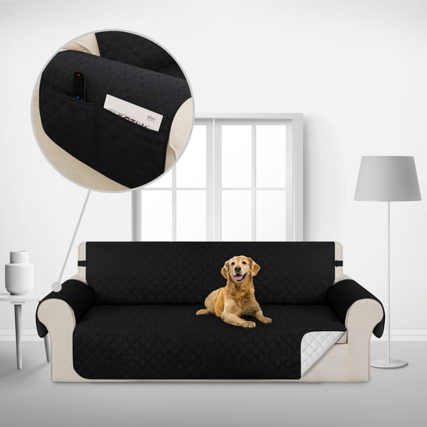 Deconovo Funda de sofá impermeable, 1 unidad, color negro, 172 cm de ancho x 190 cm de largo, reversible, con 3 cojines, para mascotas y niños