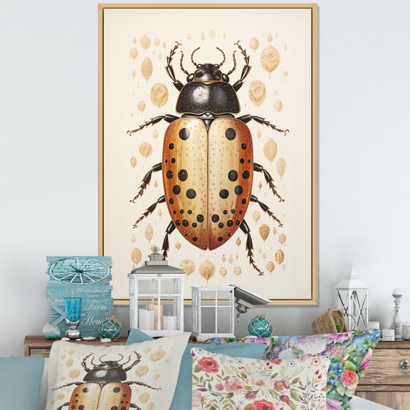 Designart "The Vintage Minimalism Of The Golden Beetle II" Insects & Bugs Floater Framed Wall Decor