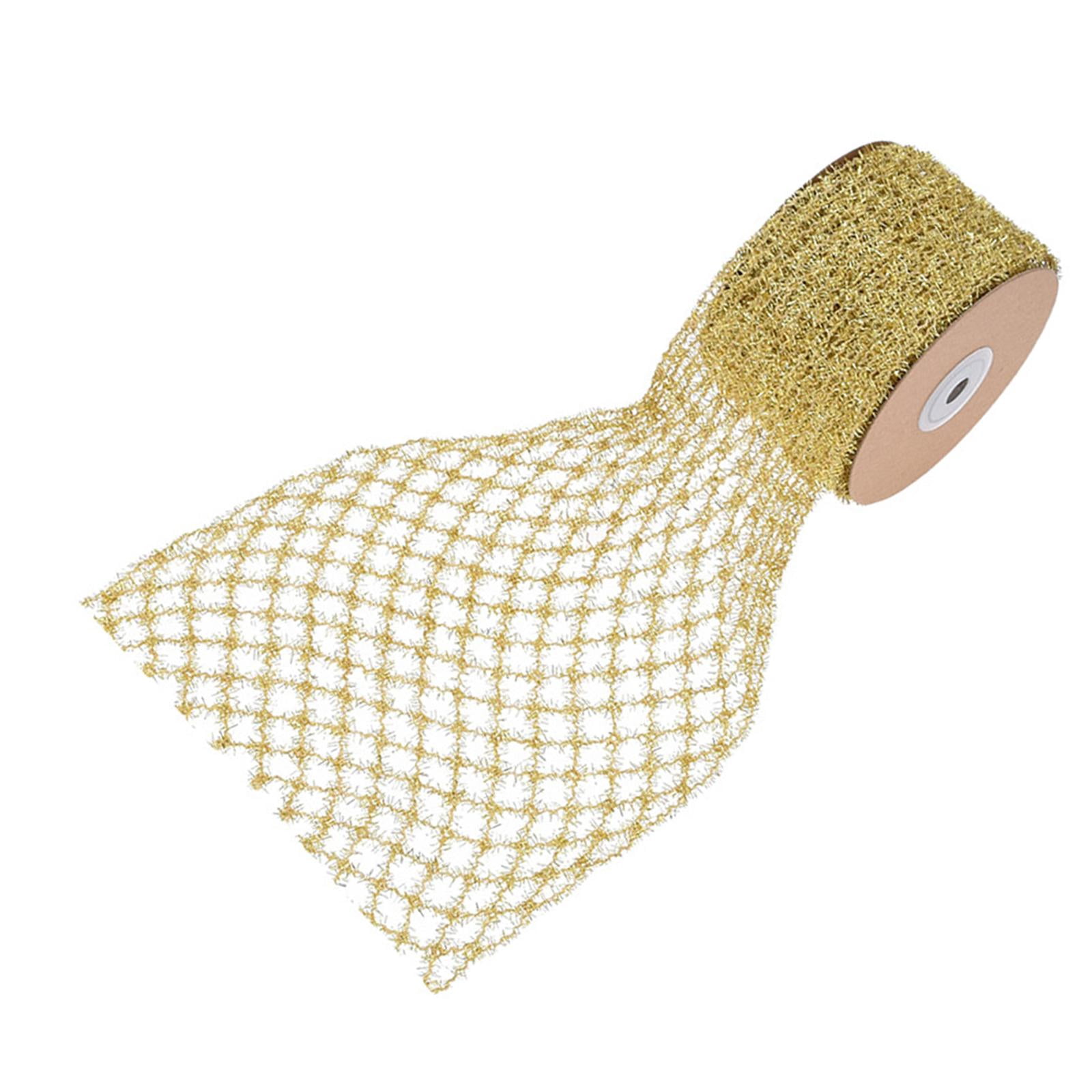 Yunhgft 1 Roll Glitter Wired Ribbon Home Decoration Stretchable Sparkling Trim Christmas Gold