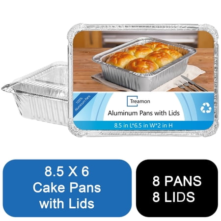 Treamon Aluminum Pans with Lids Disposable Tin Foil Pans 8.5 x 6 8 Count