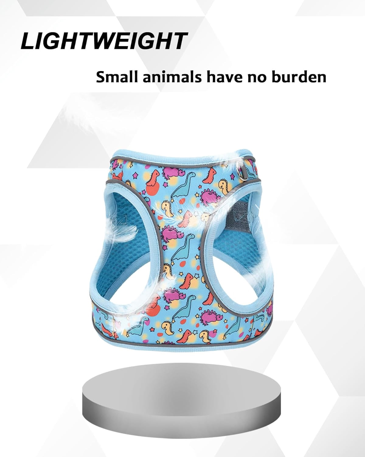 M Blue Dinosaur Pattern Dog Harness and Leash Set,No Escape Puppy Harnesses for Training Walking，Breathable Adjustable Puppy Vest for Small Medium Dogs, Cats (Blue, M)