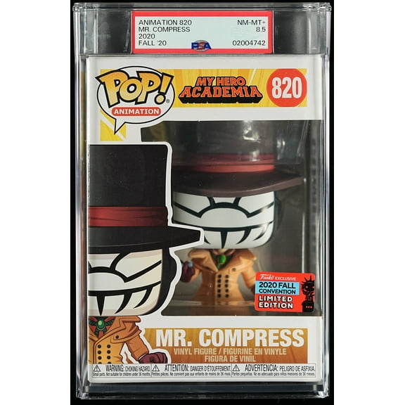My Hero Academia, PSA Graded 8.5 NM-MT , Mr. Compress Collectible Vinyl Figure #820, Fully Encapsulated Bundle with Compatible Funko Pop! PSA Hard Protector Case