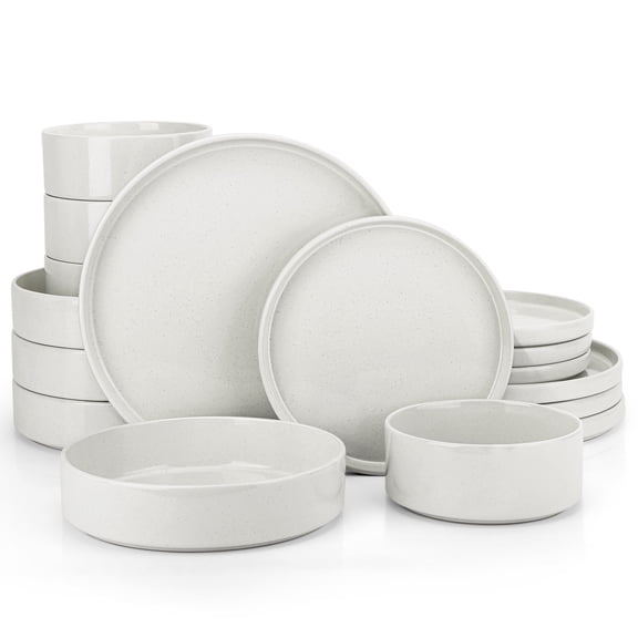 Vesteel 16 Pieces Dinnerware Sets, Premium Stoneware Dishes Set for 4, Speckled Plates and Bowls Set for Home Restaurant, Microwave and Dishwasher Safe - Off-white