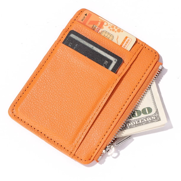 Monedero Monedero de cuero retro para mujer y hombre, con cremallera, diseño de litchi, tarjetero (naranja)