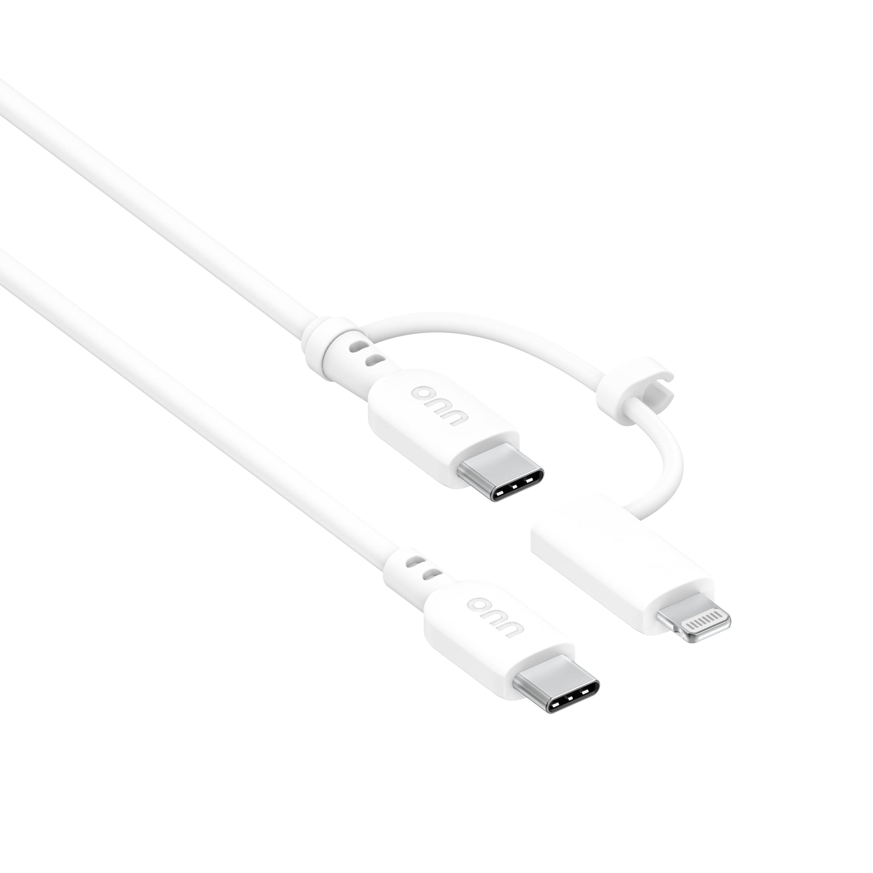(5 pack) onn 3ft 2-in-1 Charging Cable with USB-C and Lightning Connectors, MFi Certified, White - Compatible with iPhone, Samsung, Pixel, iPad Pro