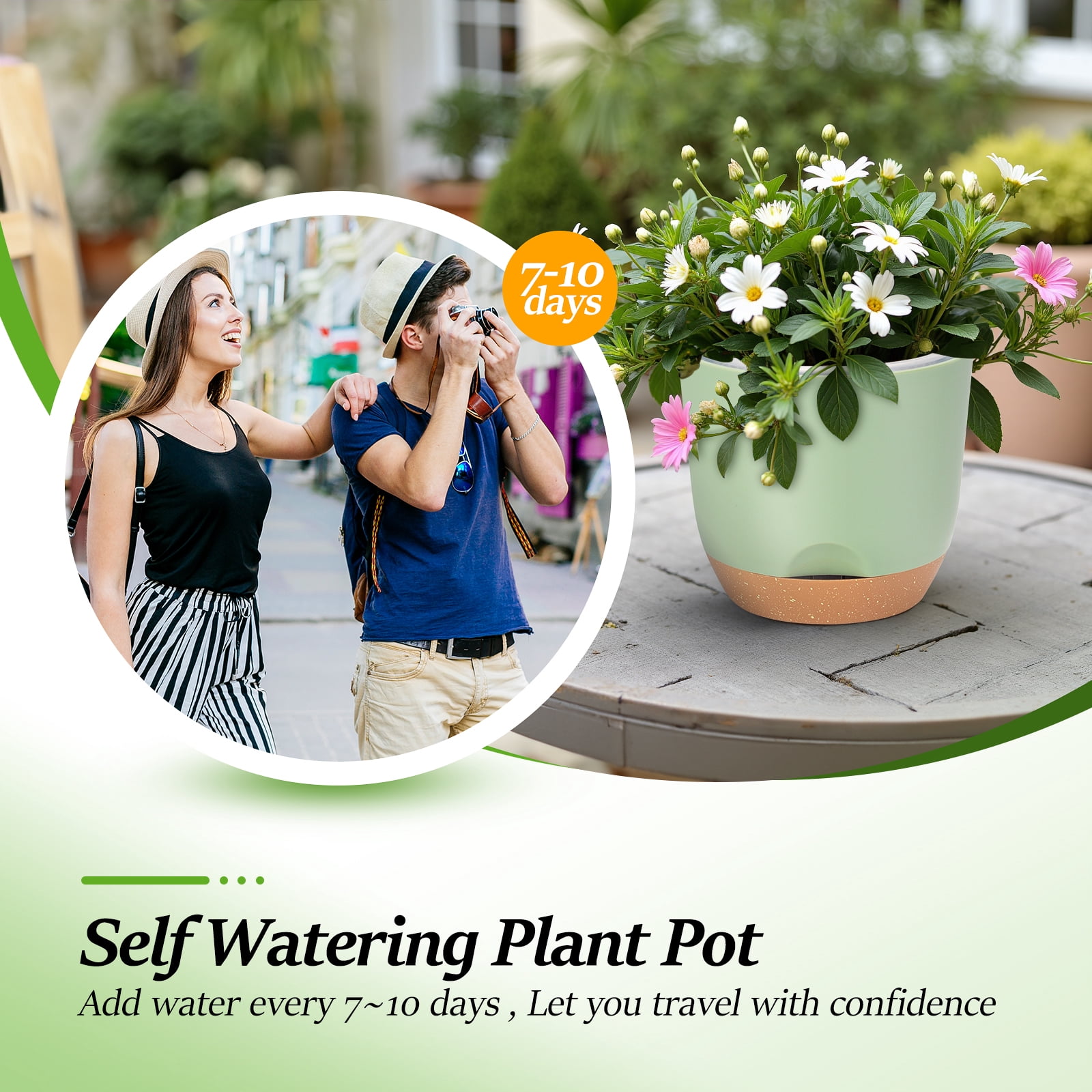 QCQHDU 7.2 Inch Self Watering Planters for Indoor Plants with Bottom Watering,2Pack Flower Plant Pots for Outdoor with Drainage, Durable Plastic planters Pots(Green)
