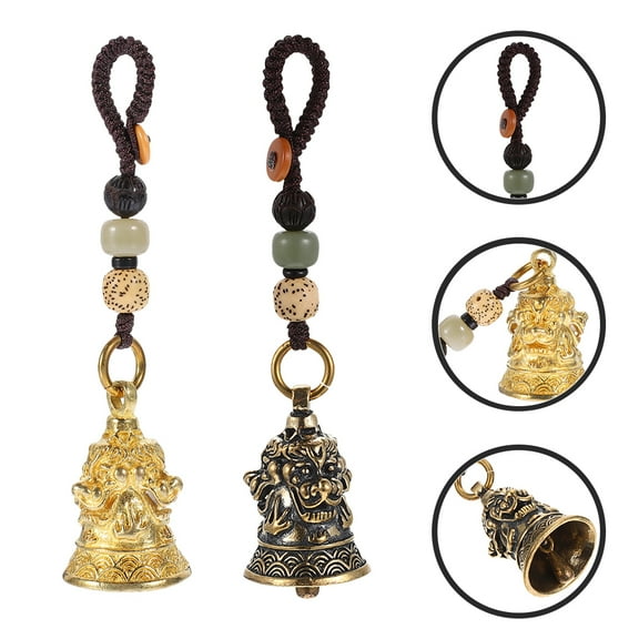 FELTECHELECTR 2Pcs Key Chain Charm Bell Pendant with Cotton Rope for Purse and Handbag in Retro Style