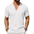 thumbnail image 2 of Domuza Mens Linen V-Neck Shirts Casual Short Sleeve Hippie Yoga Tops Lightweight Summer Beach Shirt White 2XL, 2 of 5
