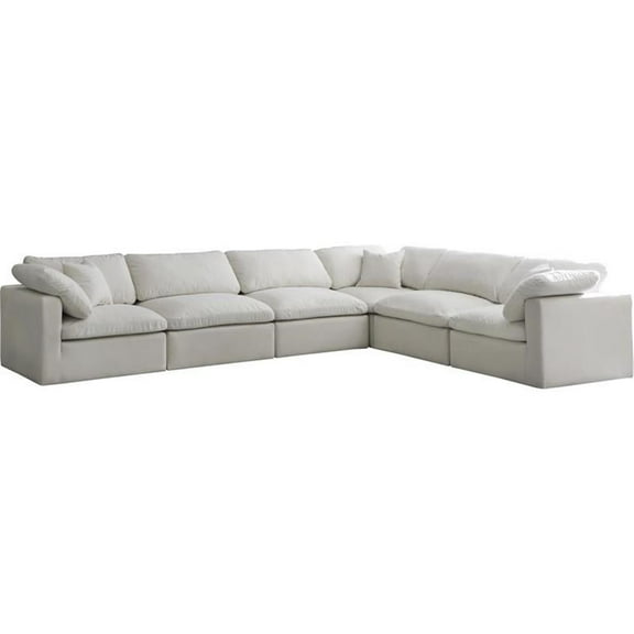 Maklaine Contemporary Standard Cream Velvet Modular Sectional Sofa