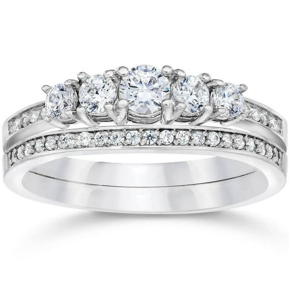 Edge Jewel Elegant 1.32 Ct Round Cut Five Stone Eternity Diamond Band - Stunning Lab-Created Simulated Diamond 14K White Gold Plated Ring - Perfect Engagement Rings - Wedding Diamond Rings