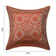 thumbnail image 3 of Stylo Culture Indian Sofa Throw Pillow Covers 16x16 Jacquard Orange Brown Traditional 40cm x 40cm Home Decor Brocade Mandala Zippered Square Cushion Covers | Set Of 5, 3 of 4