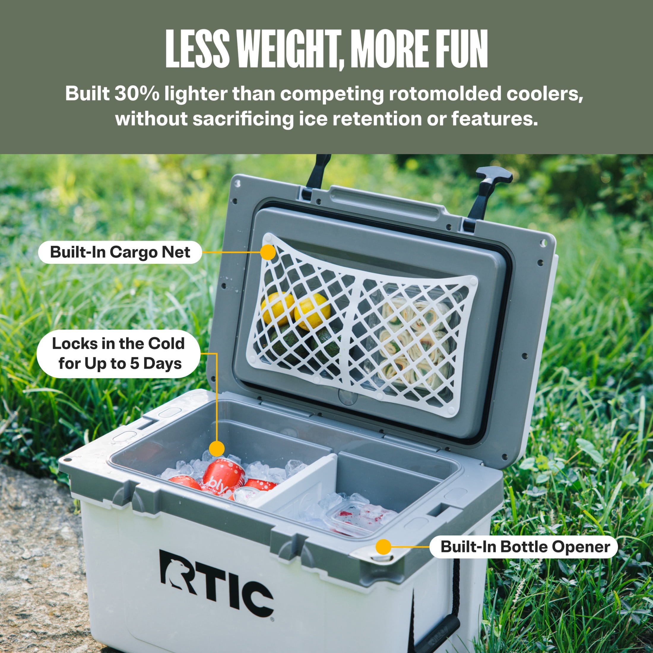 RTIC 32 Qt 48-Can Ultra-Light Ice Chest Cooler, Grey