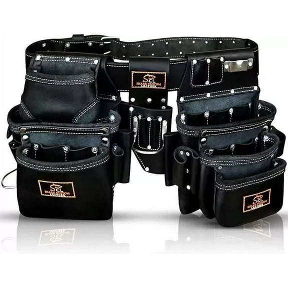 Leather Tool Belt Carpenter Electrician Tool Pouch, Durable Multi-Pocket Tool Storage for Hand Tools, Nails, Screws & Accessories, Adjustable Waist Belt