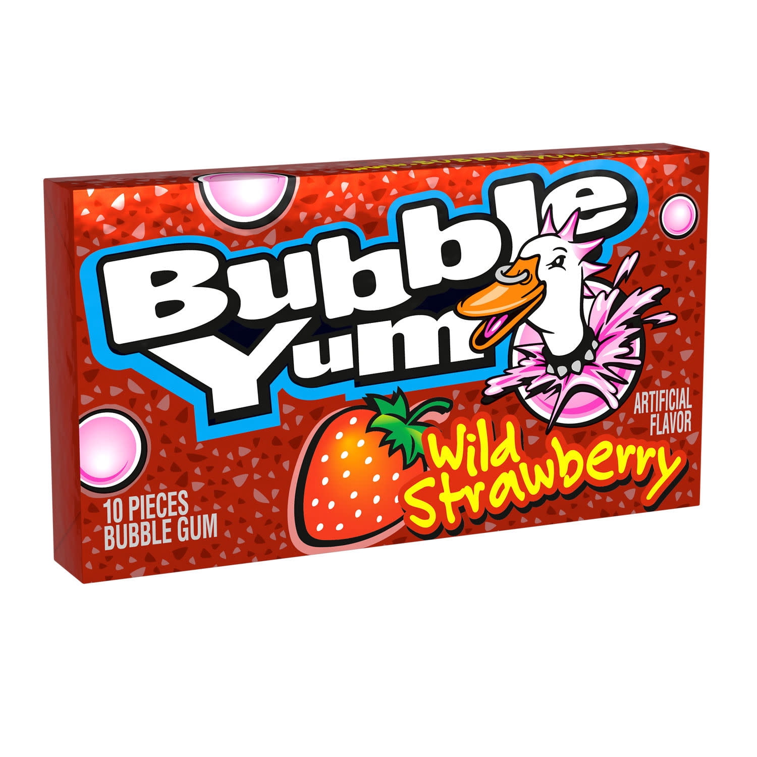 Bubble Yum Wild Strawberry Flavored Chewy Bubble Gum, Pack 2.82 Oz