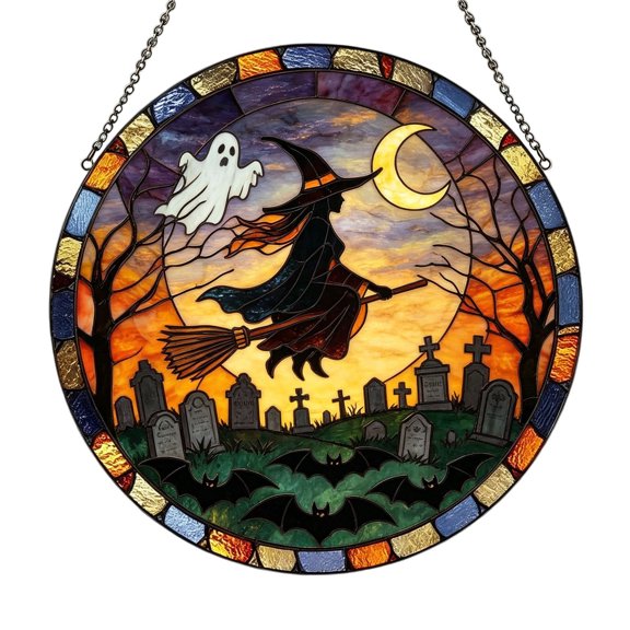 Fmbmuo Window Halloween Witch-Themed Acrylic Hanging Sign , Party Cute Spooky Wall Suncatcher Hanging Decorations , Front Door for Indoor Outdoor