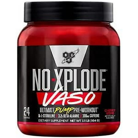 BSN N.O.-XPLODE Vaso Pre Workout Powder with 8g of L-Citrulline and 3.2g Beta-Alanine and Energy, Flavor: Cherry Bomb, 24 Servings