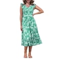 thumbnail image 1 of INSPIRE CHIC Vestido Midi de Playa para Mujeres de Verano con Estampado, Cuello en V, Cintura Elástica, Mangas con Volantes, Color Verde, 1 of 6