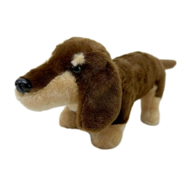 Cojín de muñeco Dachshund, reposacabezas creativo, figuras de animales de peluche de imitación, escultura de estatuilla de perro para niños, juguete Marron oscuro