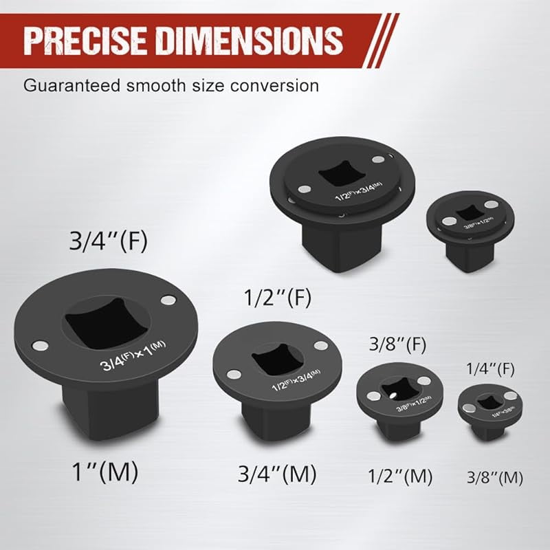 Low Profile Impact Socket Adapter Set,2025 Upgraded 4PCS Drive Ratchet Adapter Set for Tight Spaces,3/4" to 1", 1/2" to 3/4", 1/2" to 3/8", 1/4" to 3/8" (1 Set-4pcs)