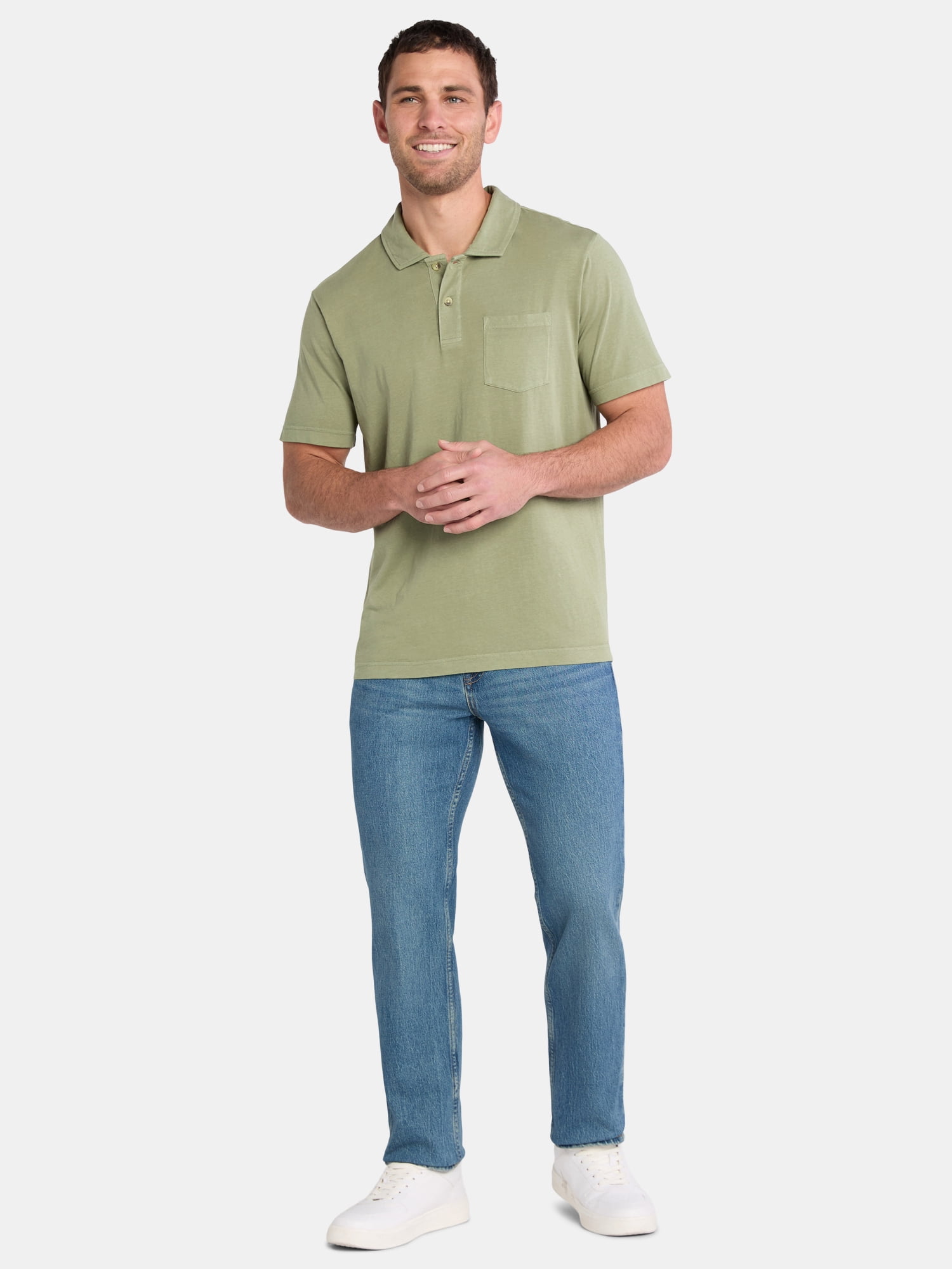 George Men's and Big Men's Sunwashed Cotton Polo Shirt with Short Sleeves, Sizes S-3XL