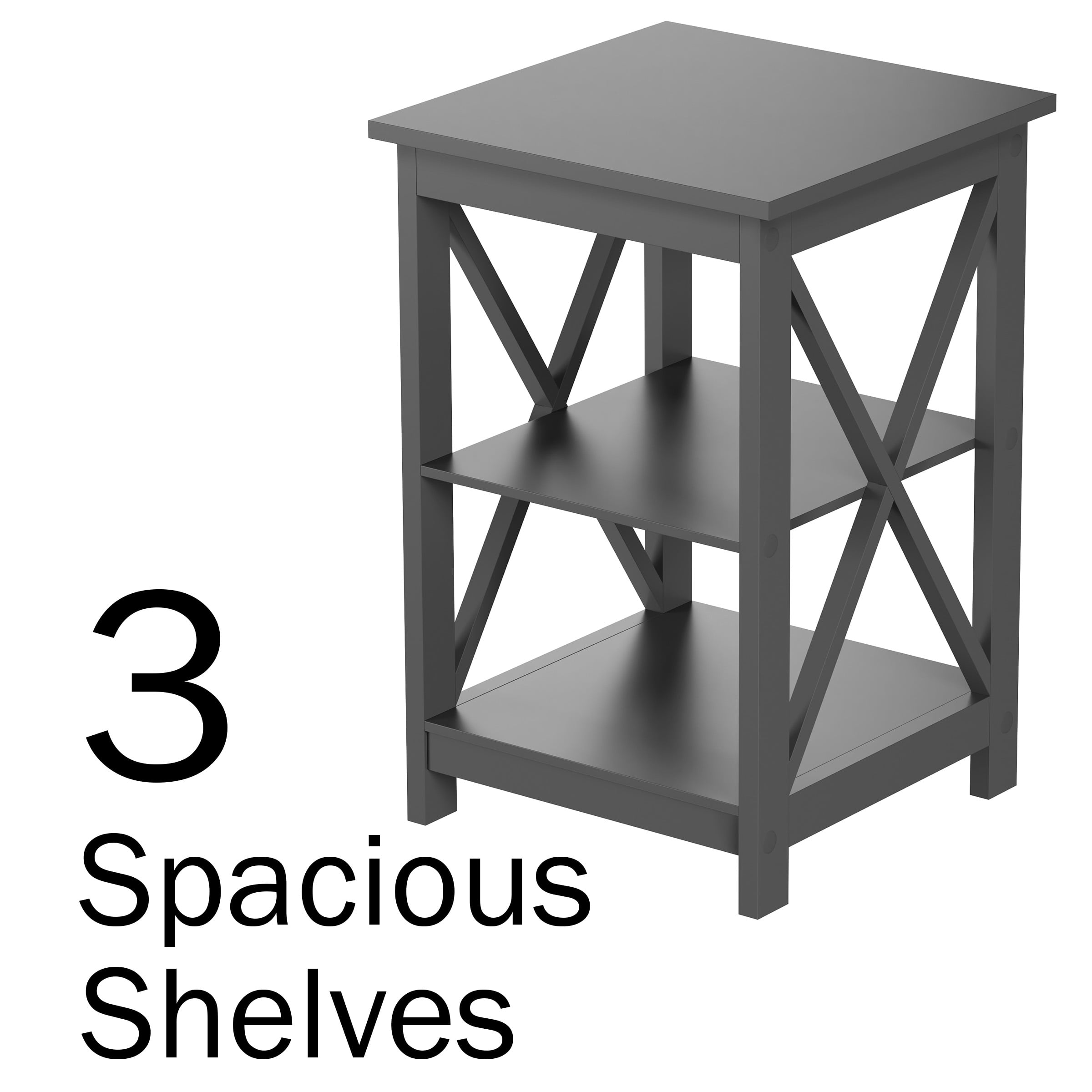 Lavish Home Wooden End Table, Modern Style Sofa Side Table with X-Leg Design and Two Shelves, Gray