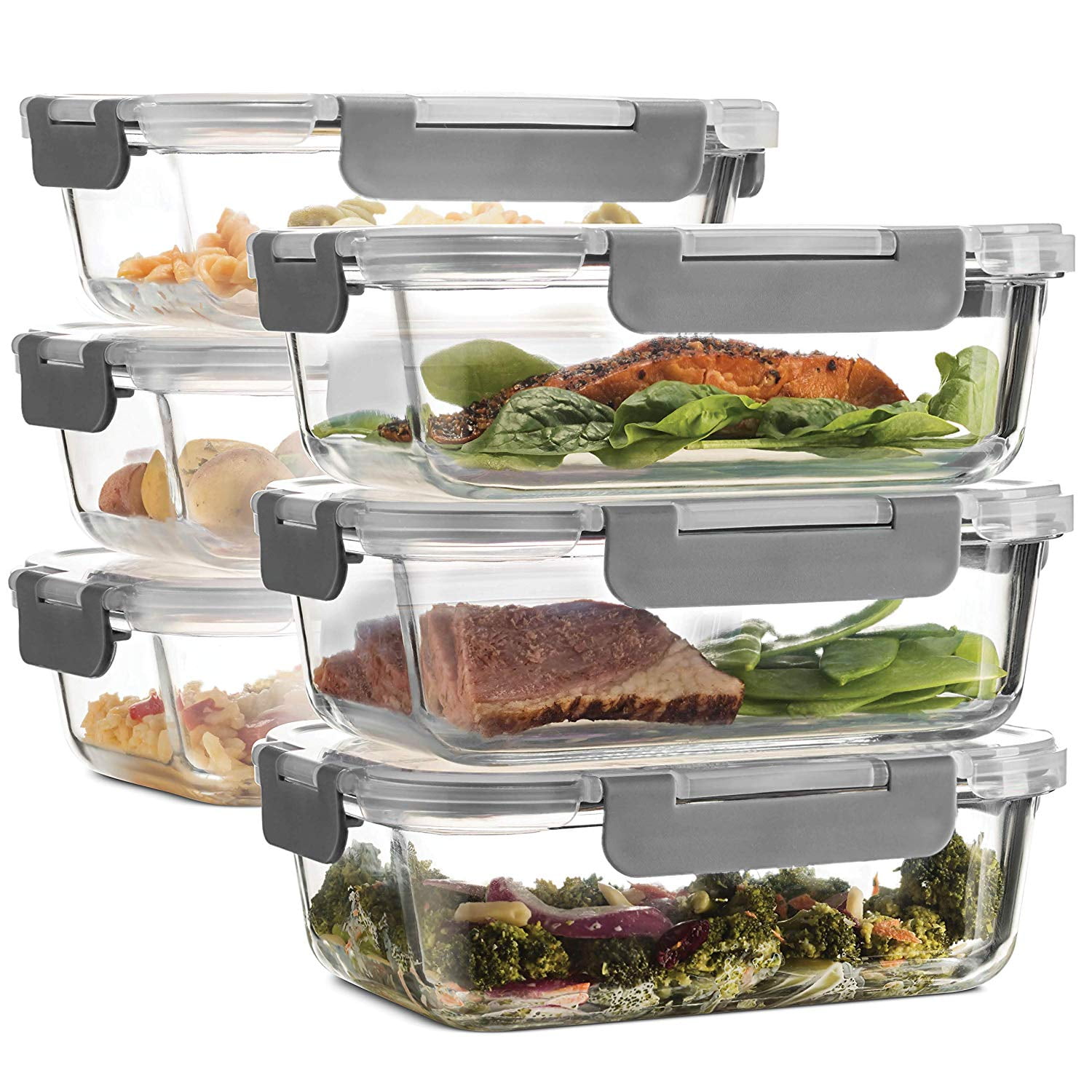 Glass Meal Prep Containers - 3-Pack (35oz) 100% Leak Proof Glass Food Storage Containers, Newly Innovated Hinged BPA-Free Locking Lids - Great On-The