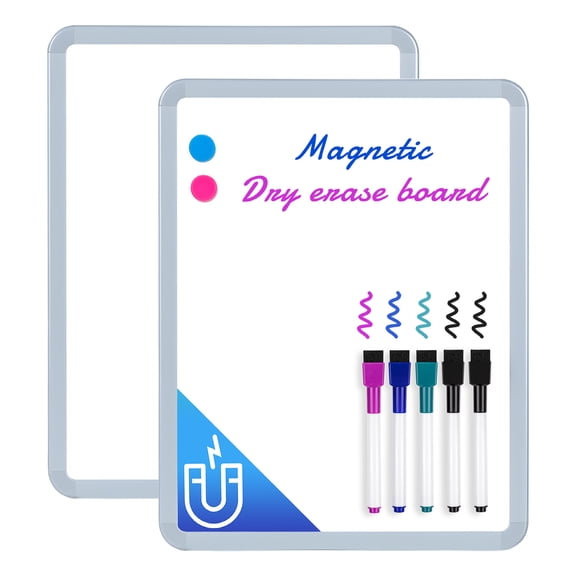 2 Pack Dry Erase Board, 11" x 14" Magnetic Small Whiteboard, 2 Magnets and 5 Markers