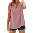 thumbnail image 3 of Holzkary Linen Tank Tops for Women,Henley Sleeveless Tops Casual Summer Loose Fit T Shirts Solid Color Tunic Tank Tops V Neck Tee Button Shirt Top Stand Solid Color Collar Shirt Pink Xxl, 3 of 9