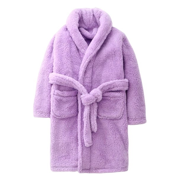 sweethay de noche para niños Terciopelo coralino Cálido Clima frío Pijama para niños Manga larga Color sólido Bolsillo Ropa de dormir Pijama Púrpura claro sweethay AP012907-03