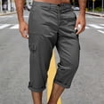 thumbnail image 2 of WAENQINLA Men's Capri Cargo Pants with Multi Pockets Summer Drawstring Elastic Waistband Button Crop Pants Outdoor Workout 7/8 Length Trousers Dark Gray Pant for Men S, 2 of 8