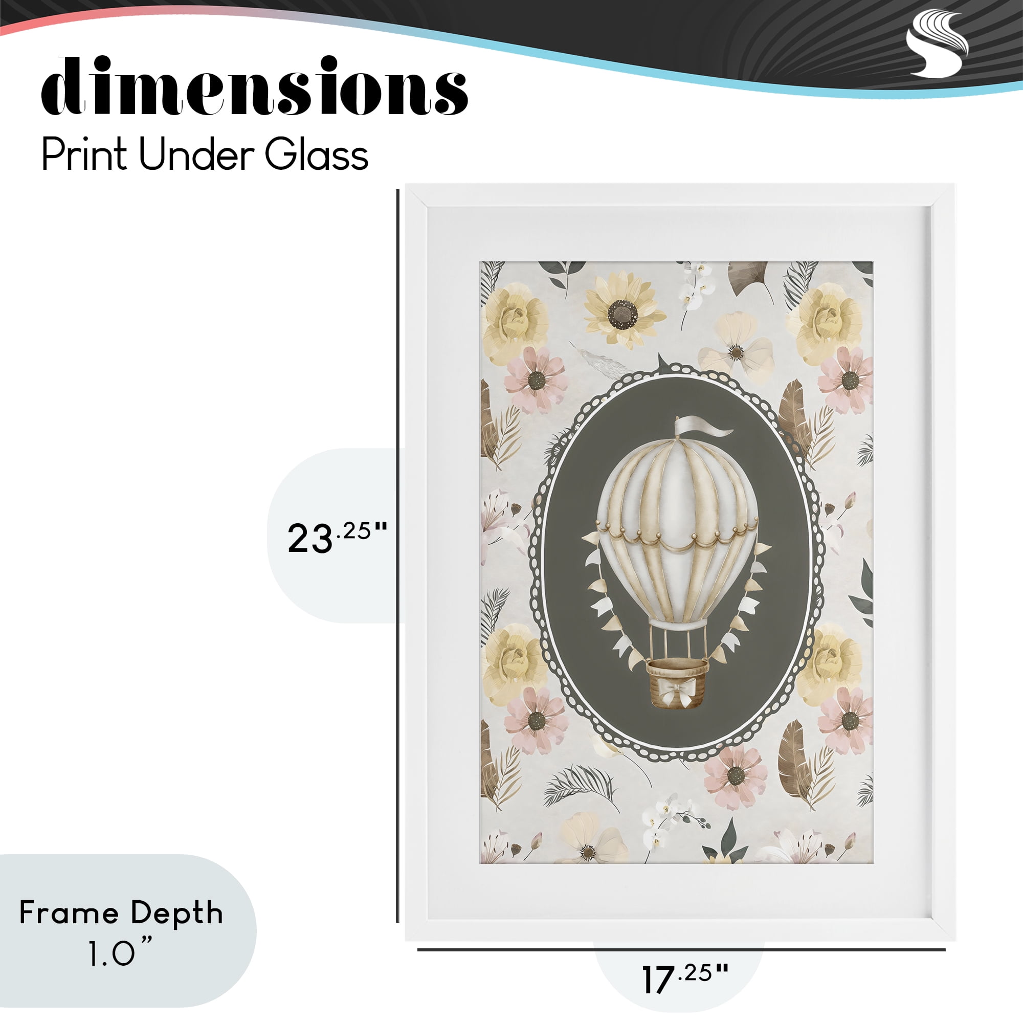 Stupell Industries Sunnyside Balloon over Florals White Framed Print Under Glass, design by Ink Drop Loft