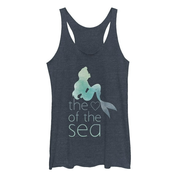 Women's The Little Mermaid Ariel Heart of Sea Racerback Tank Top Navy Blue Heather Large