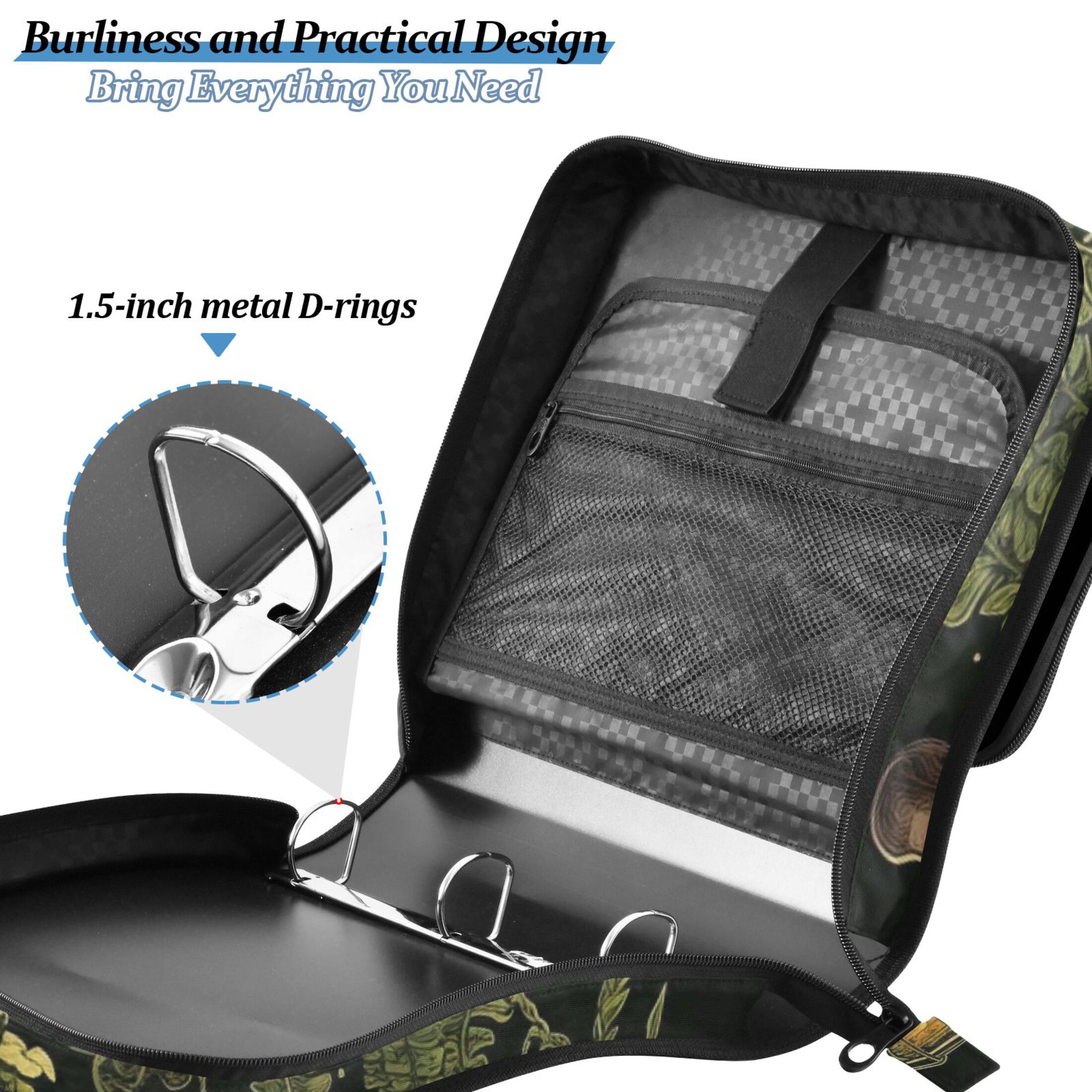 ALAZA Zipper Binder Bag Mushrooms Green 3 Ring File Folder Binder Organizer Bag