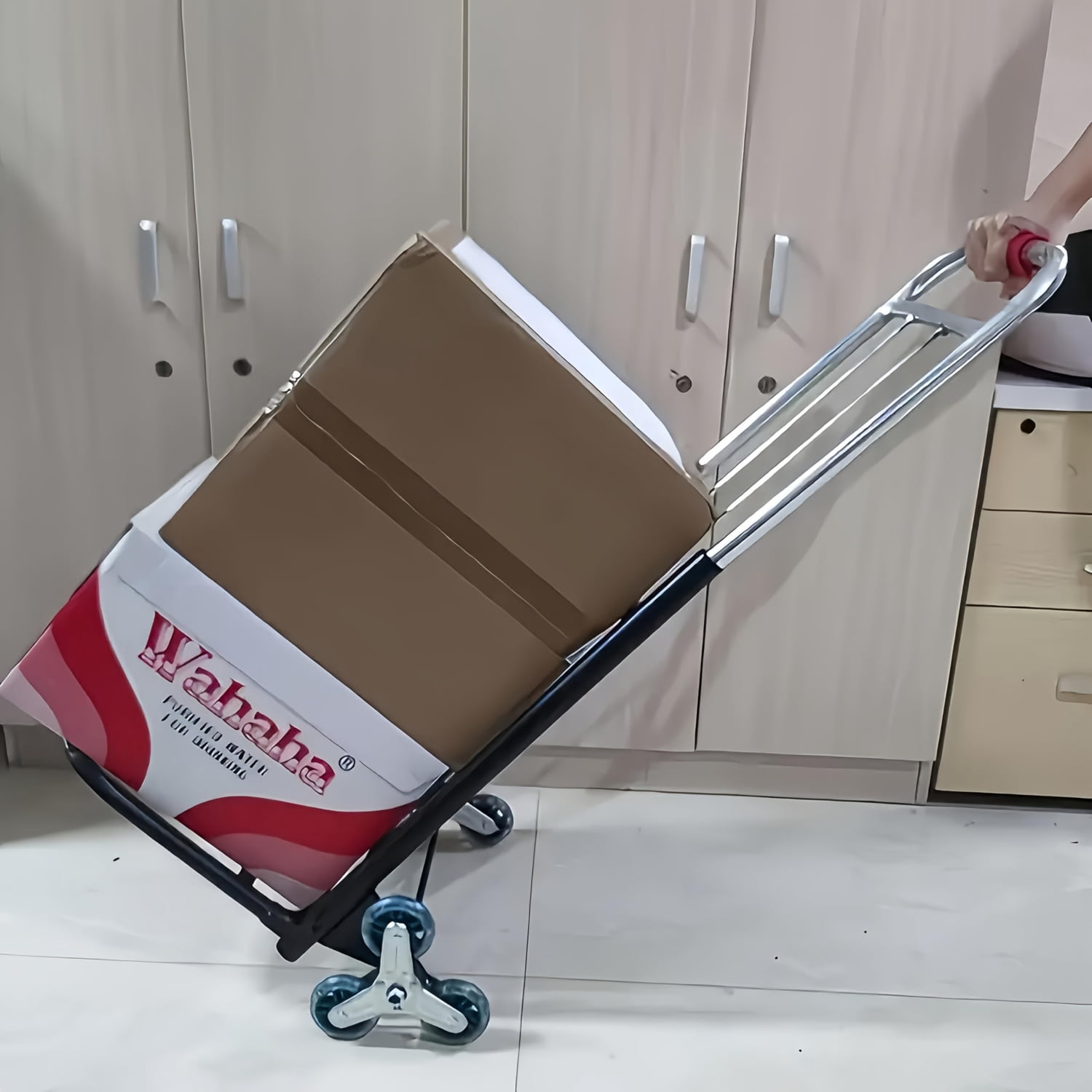 Heavy Duty Folding Hand Truck with Stair Climbing Wheels, 330 lbs Capacity, Portable Dolly Cart with All-Terrain Tires & 3 Tie-Down Straps for Moving, Luggage, Shopping, Office