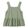 thumbnail image 5 of Helii Women's Square Neck Ruffle Hem Linen Tank Top – 20% Linen 80% Cotton Babydoll Crop Top, Loose Fit Breathable Summer Vest, Casual Sleeveless Top for Women Light Green,M, 5 of 7