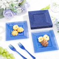 thumbnail image 7 of WELLIFE FESTIVE 200 Pcs Deep Blue Glitter Dessert Plates, Plastic Square Plate Includes 100 Dessert Plates & Forks for Wedding, Party, 7 of 7