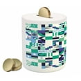 thumbnail image 2 of Mid Century Piggy Bank, Geometric Modern Art Design in the Sixties Pop Art Shapes Pattern, Ceramic Coin Bank Money Box for Cash Saving, 3.6" X 3.2", Sea Green Blue Black, by Ambesonne, 2 of 4