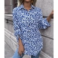 thumbnail image 3 of Blusa de mujer Poliéster Estampado de leopardo Cuello de solapa Un solo pecho Camisa de manga larga para mujer para fiesta de trabajo diario Azul XL, 3 of 7