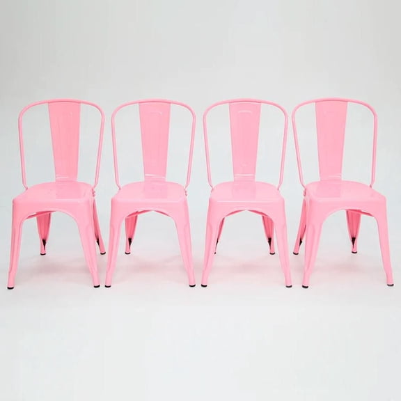Heavenly Collection Light Pink Metal Chair, Armless Dining Chair, Metal Dining Chair, Stackable Chair, Indoor-Outdoor Chair, Kitchen Chair, Patio Chair, Restaurant Chair, Side Chair - Set 4