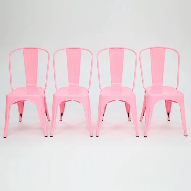 Heavenly Collection Light Pink Metal Chair, Armless Dining Chair, Metal Dining Chair, Stackable Chair, Indoor-Outdoor Chair, Kitchen Chair, Patio Chair, Restaurant Chair, Side Chair - Set 4