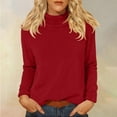thumbnail image 2 of Comdrip Hauts pour Femmes Manches Longues Chemises pour Femmes Coupe Ample Col Roulé Haut Décontracté Automne Hauts Légers Chauds Chandails Hauts Col Roulé pour Femmes Rouge G, 2 of 5