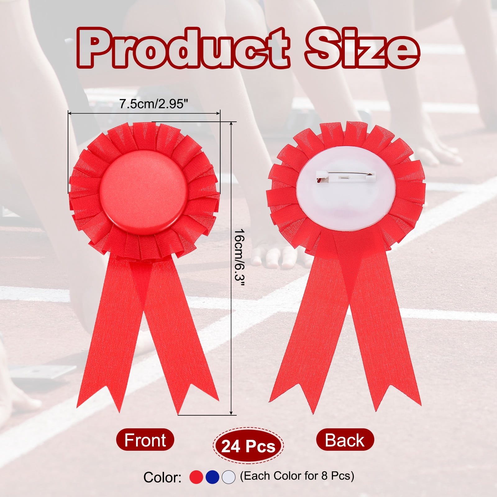 Uxcell 24Pcs Blank Award Ribbon, 6" x 3" Honorable Participation Badge Ribbons for Sports Events, 3 Colors