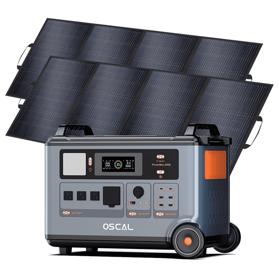 OSCAL 3600Wh Solar Generator 6000W Power Station with 2x400W Panels | 120V/240V Home Backup & Outdoor