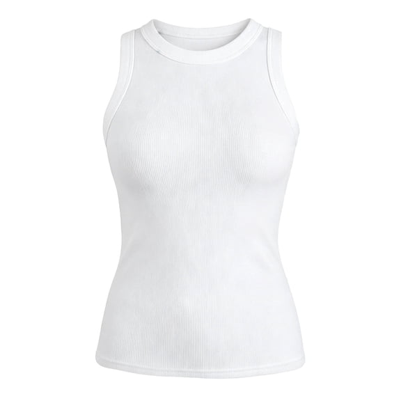 Landzoo Women'S Tank Tops Solid Color Sleeveless Crew Neck Undershirt Summer Casual Women Vest Size 2XL White