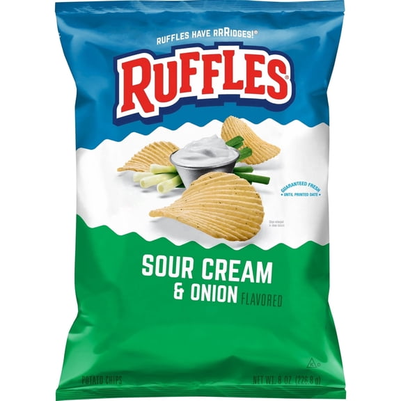 Ruffles Potato Chips Sour Cream & Onion Flavor Snack Chips, 8 ounce Bag
